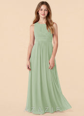 Azazie Skyla Junior Dusty Sage A-Line Pleated Chiffon Dress