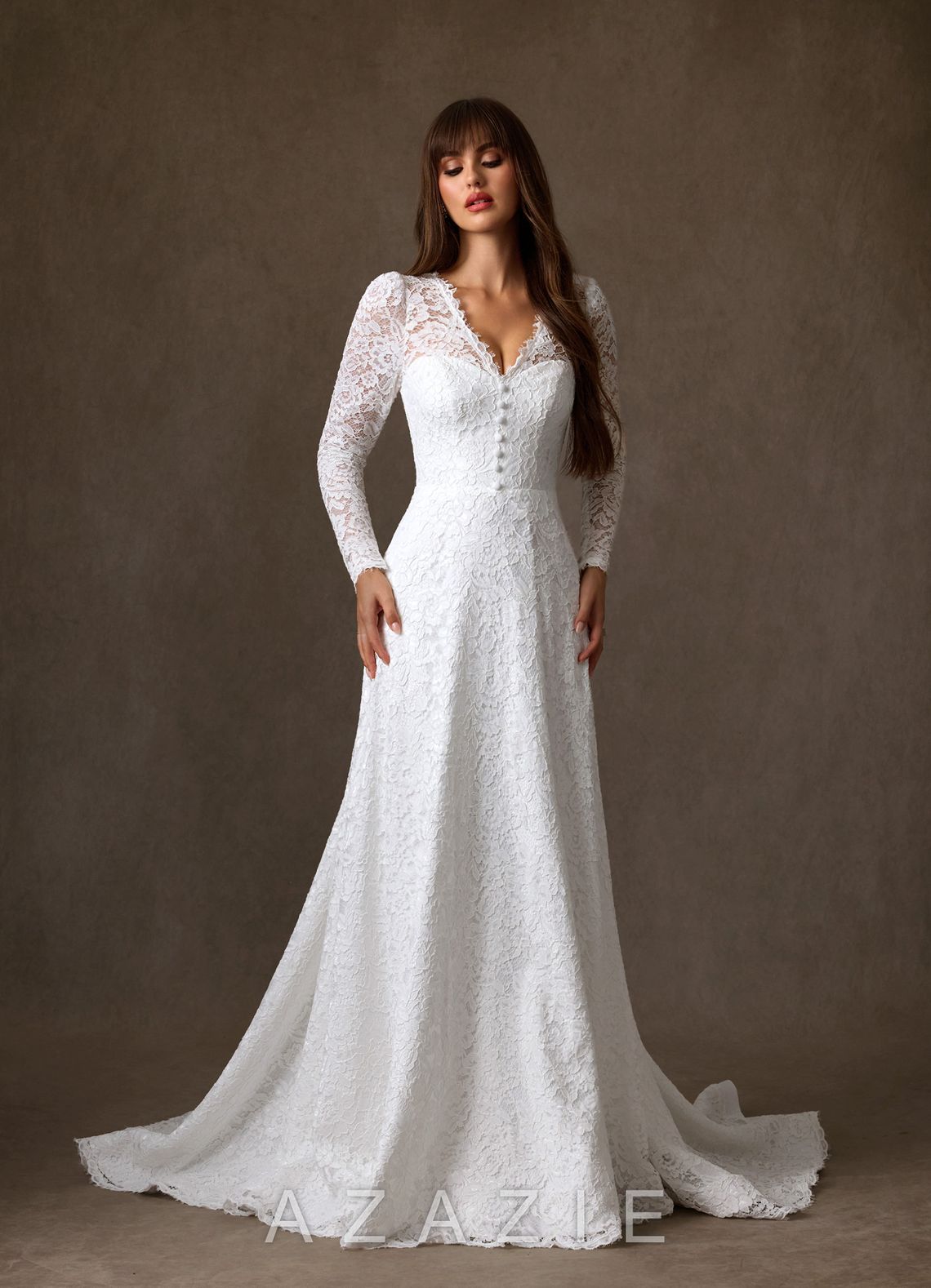 Azazie Kimani Diamond White A-Line Lace Dress diamond_white