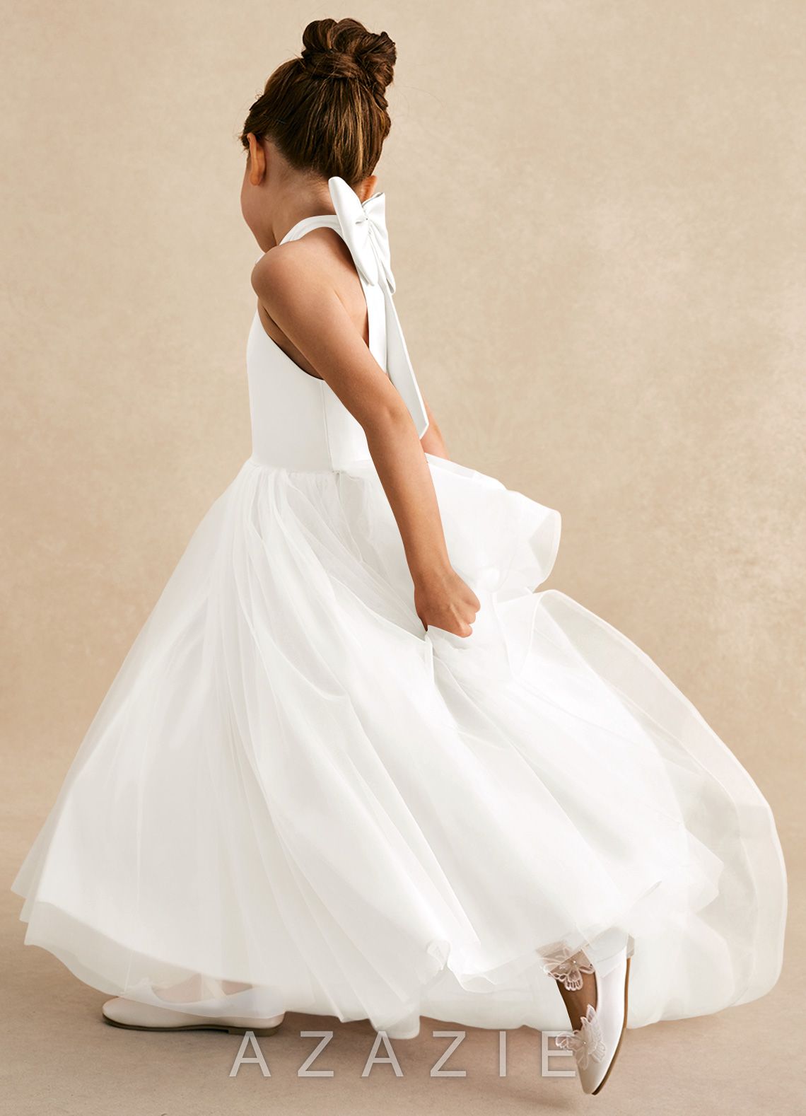 Azazie Bev Ivory A-Line Convertible Tulle Dress ivory