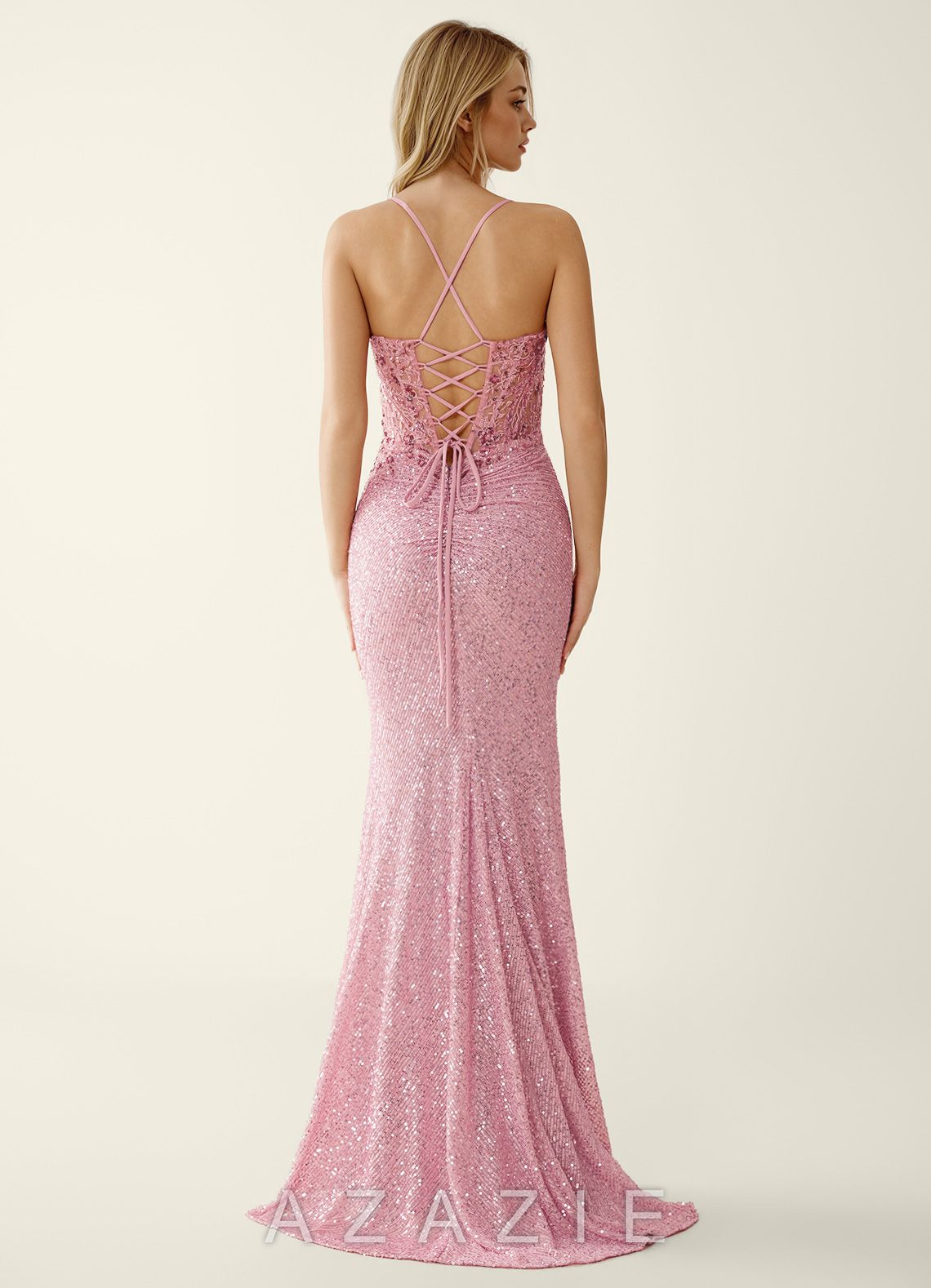 Noellress Pink Lace Sequin Embroidery Beading Prom Dress  pink