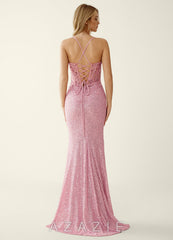 Noellress Pink Lace Sequin Embroidery Beading Prom Dress  pink