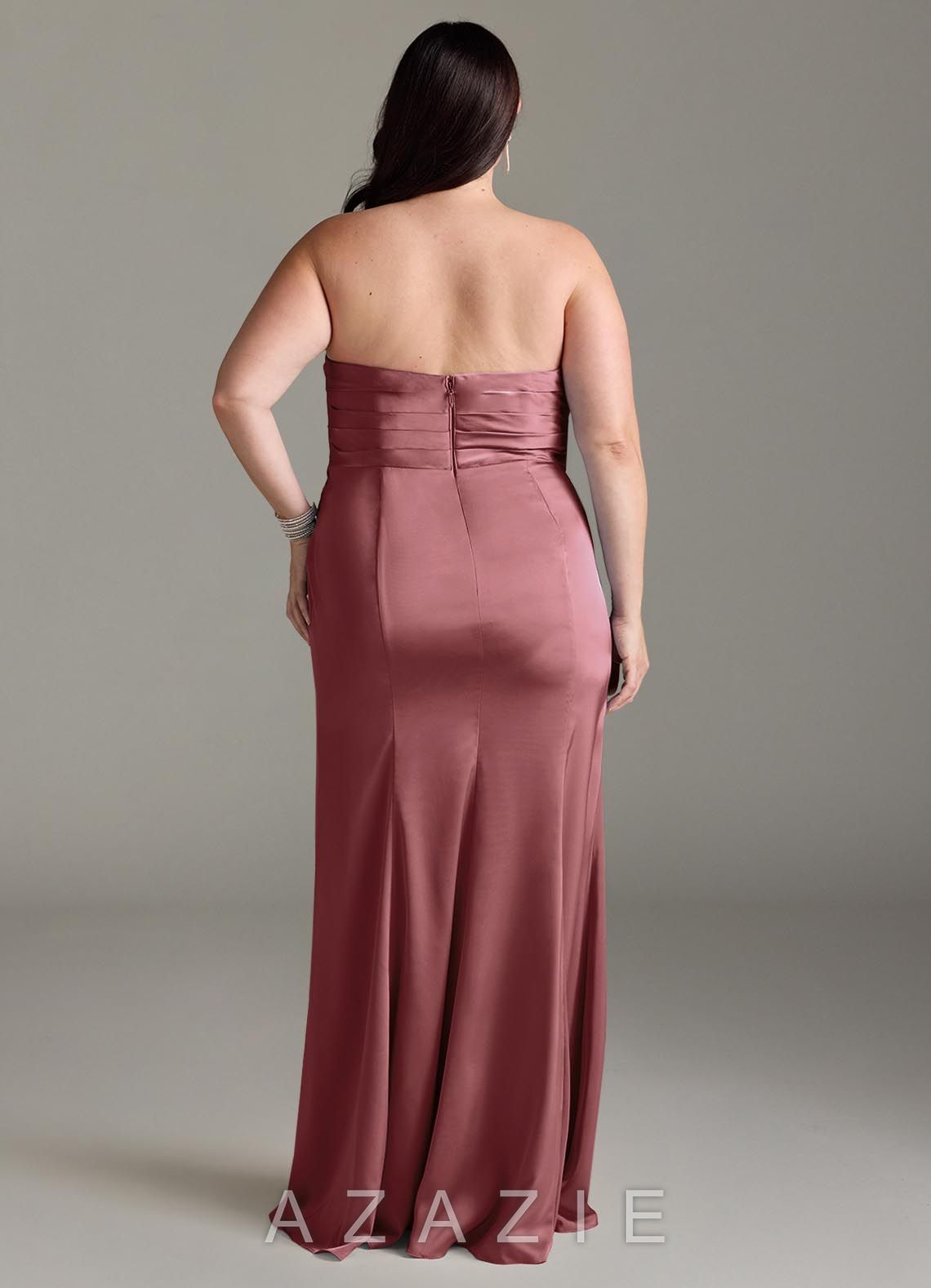 Azazie Yola Amethyst Sheath V-Neck Pleated Stretch Satin Convertible Dress amethyst