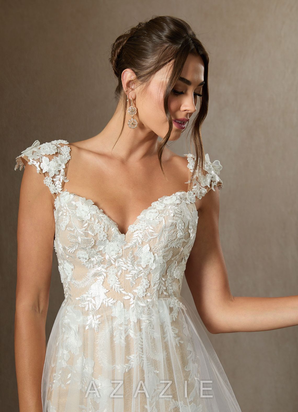 Azazie Moonstone Wedding Dress Diamond White Champagne A-Line Sweetheart Sequins