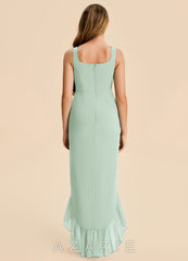 Azazie Reesie Junior Agave Sheath Ruched Chiffon Dress agave