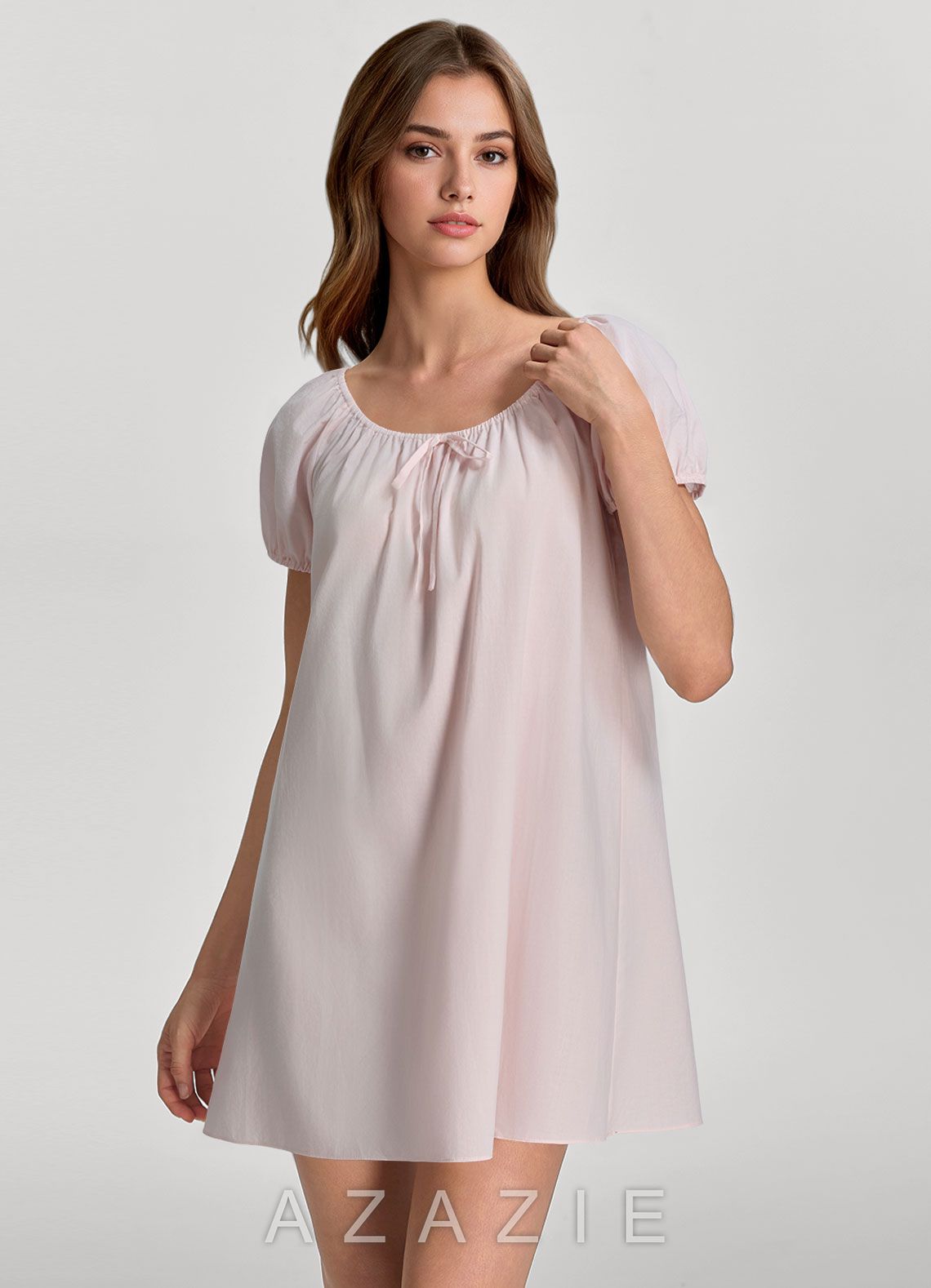 Woven Cotton Puff Sleeve Nightgown  blushing_pink