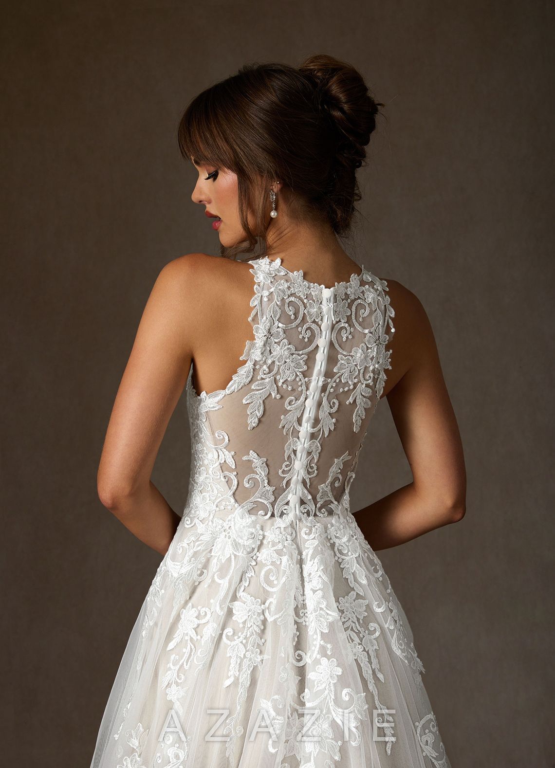 Azazie Melrose Wedding Dress Diamond White A-Line Sweetheart Lace Tulle Dress diamond_white