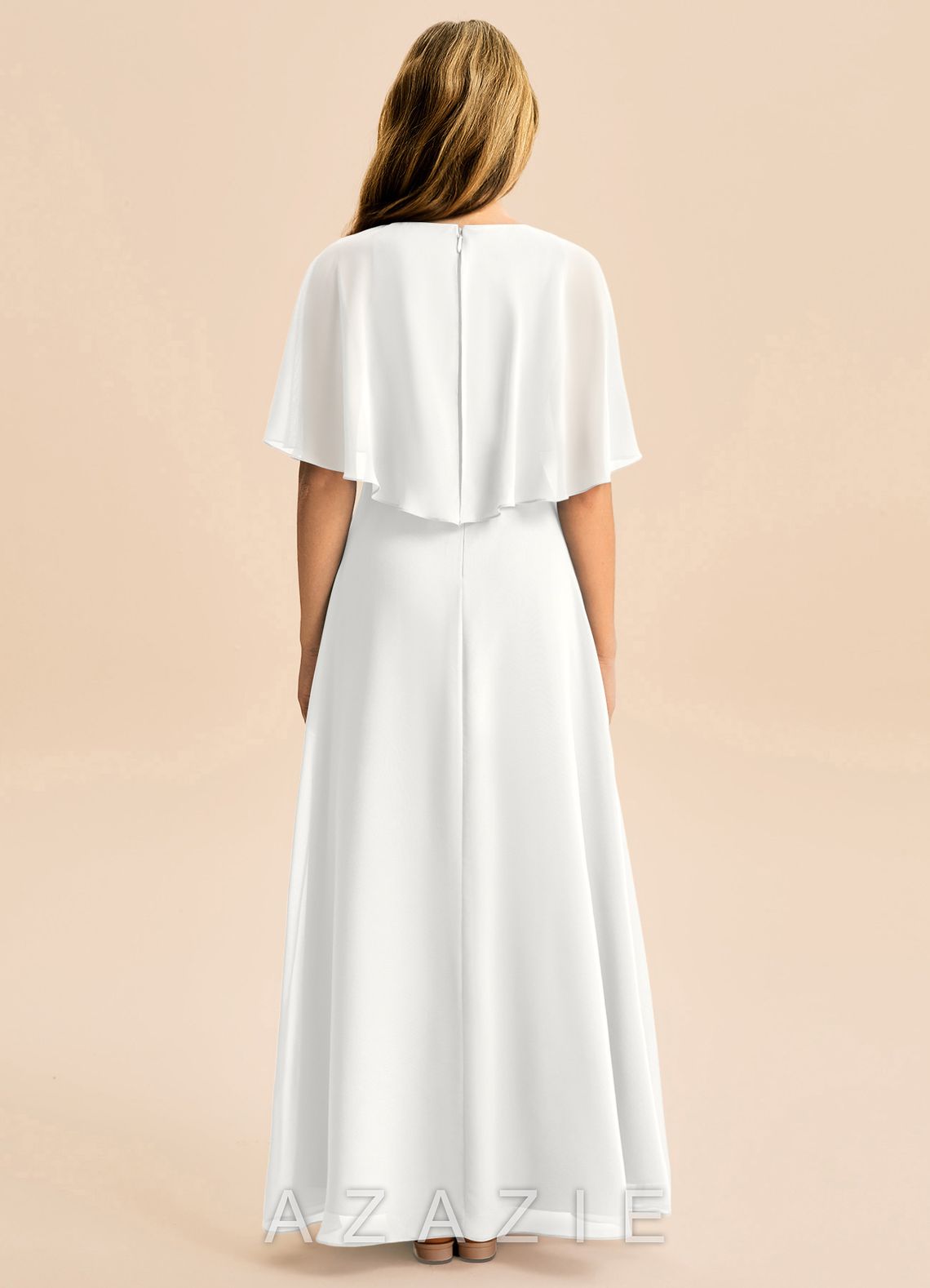 Azazie Maris Junior White A-Line Chiffon Dress white