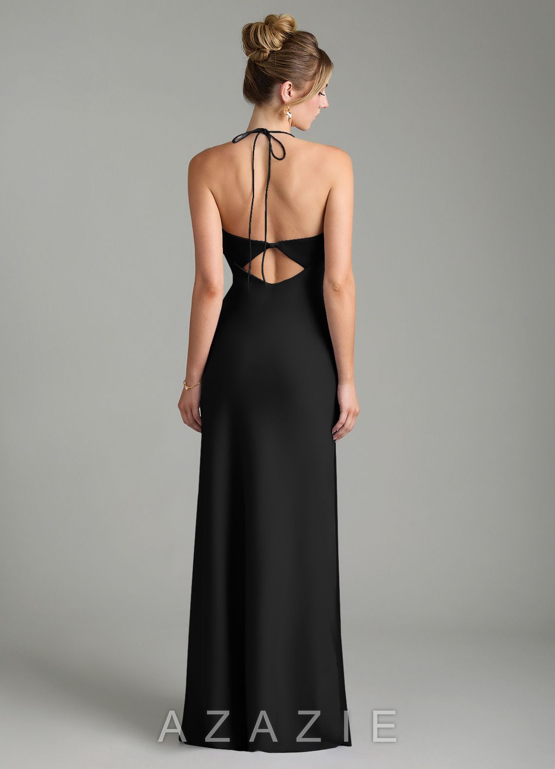 Azazie Mae Black Mermaid Pleated Stretch Satin Dress black