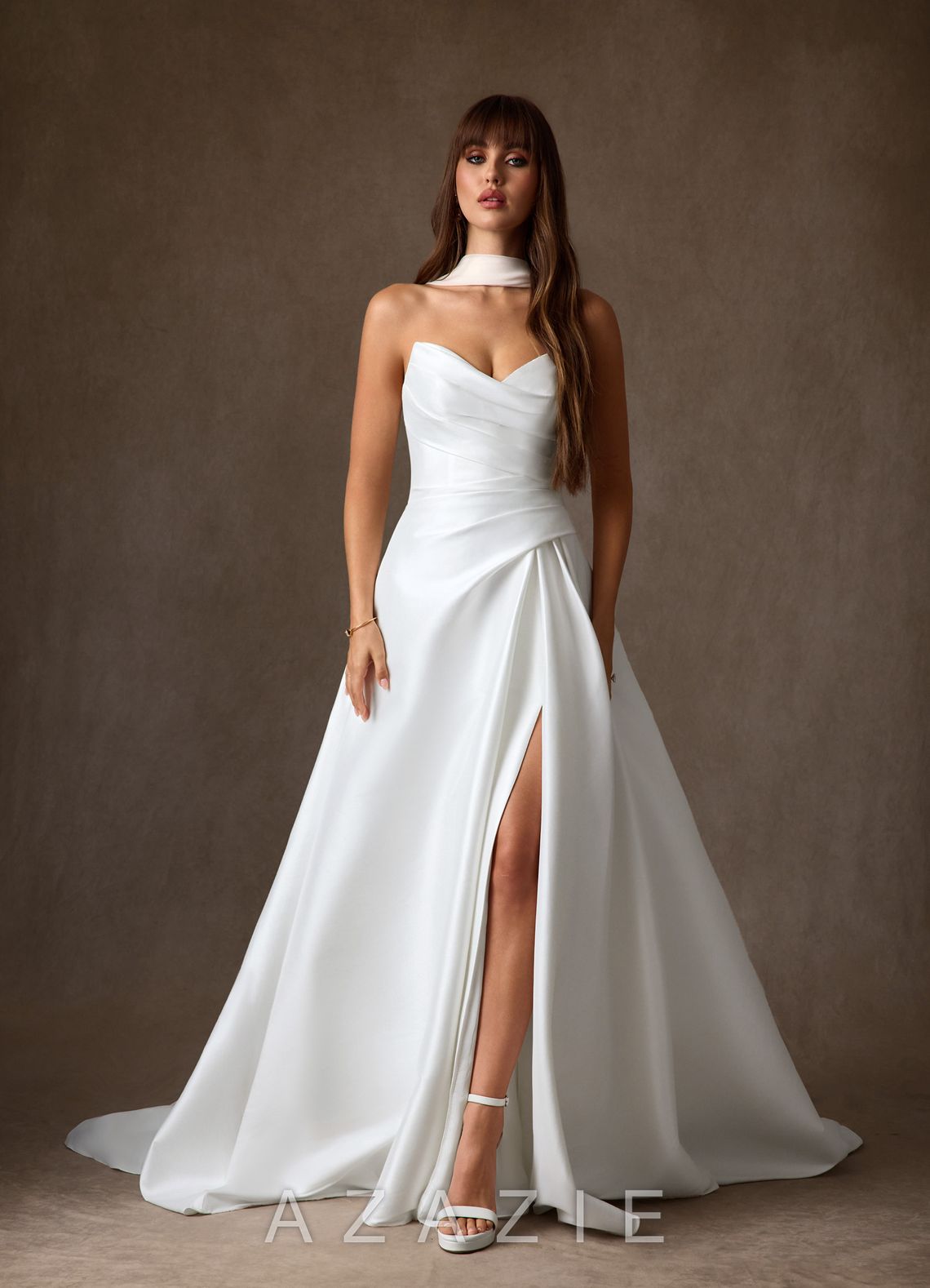 Azazie Adinah Diamond White A-Line Strapless Mikado Dress diamond_white