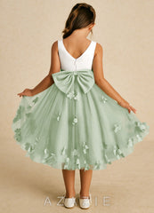 Azazie Sprout Dusty Sage A-Line Bow Tulle Dress