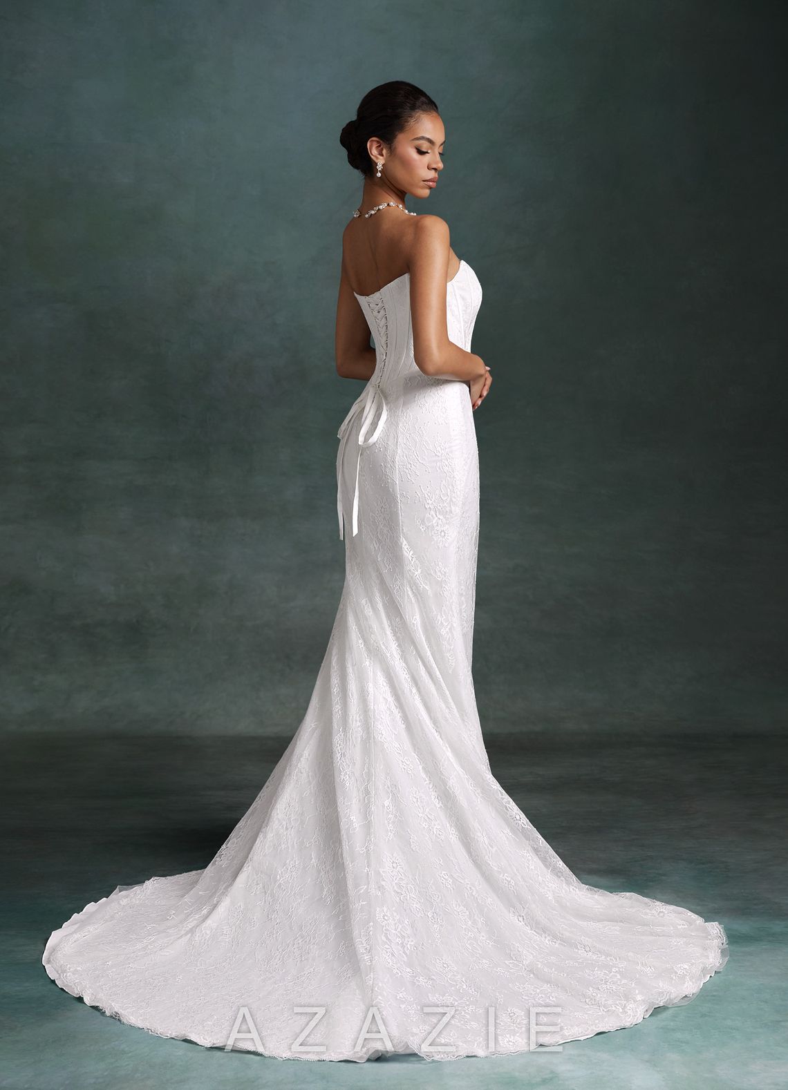 Azazie Zelda Diamond White Mermaid Side Slit Lace Dress diamond_white