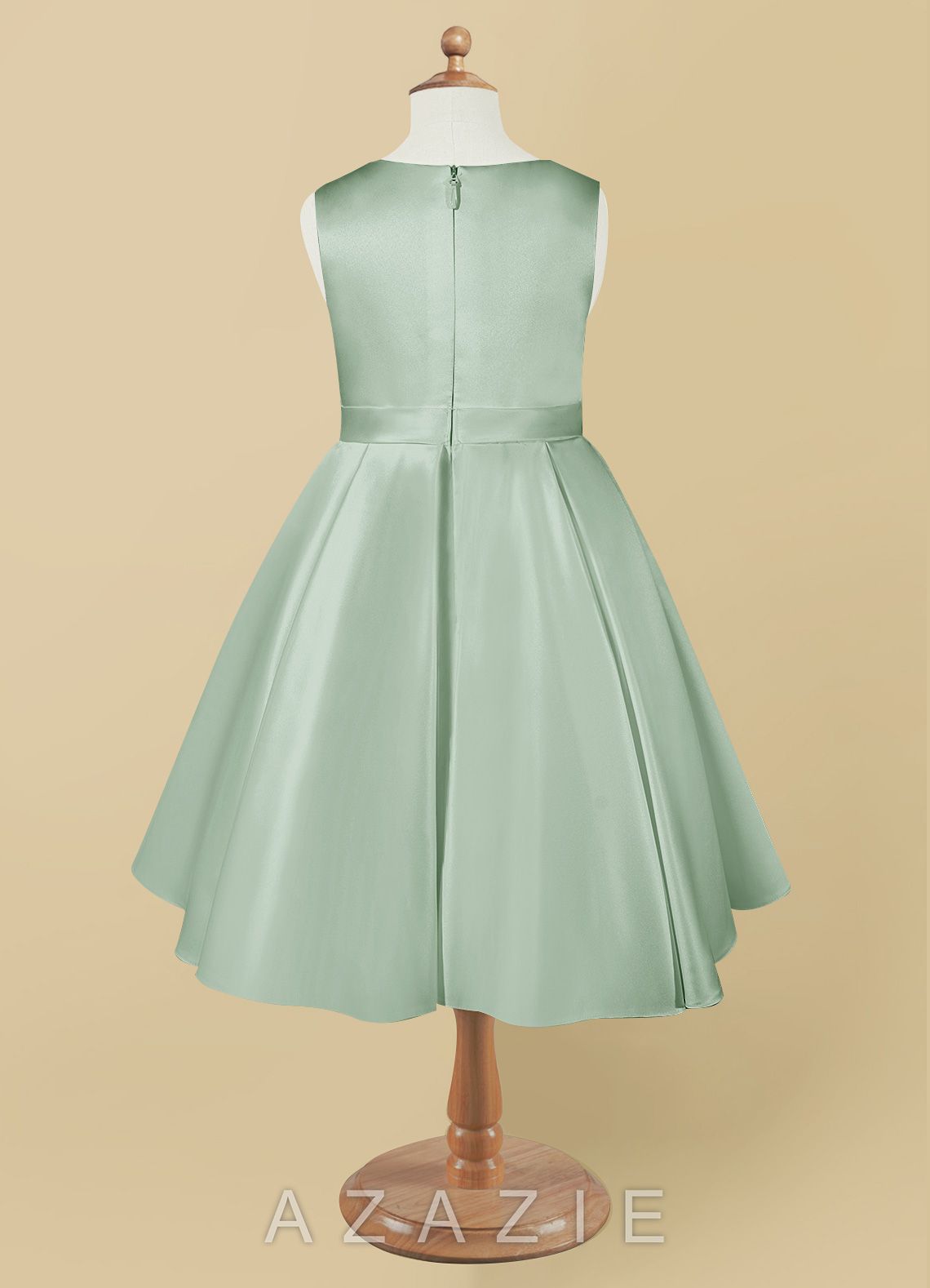 Azazie Coco Agave A-Line Bow Matte Satin Dress agave
