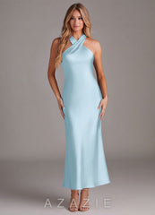 Azazie Doretta Sky Blue Mermaid Pleated Stretch Satin Dress
