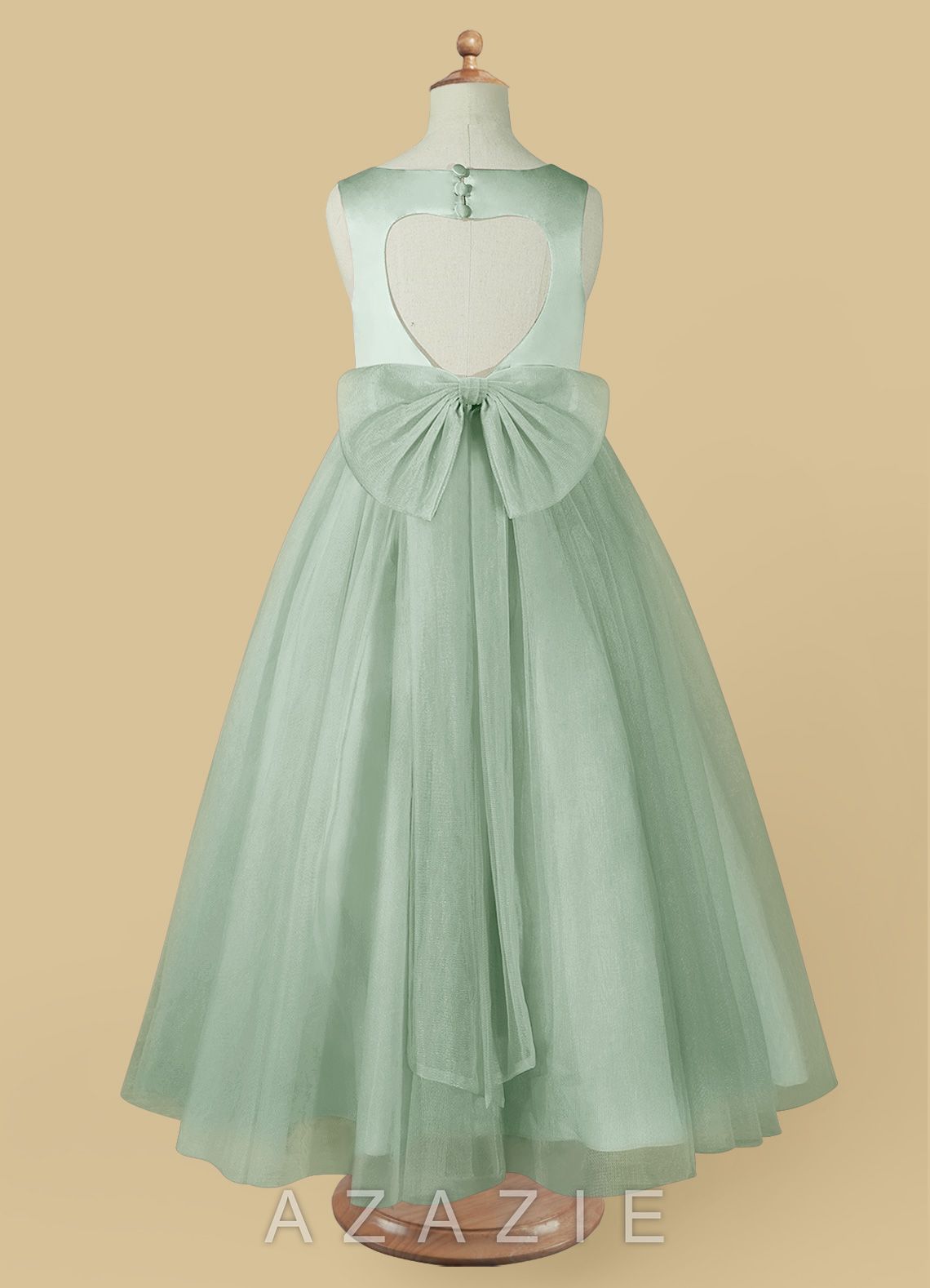 Azazie Muni Agave A-Line Bow Tulle Dress agave