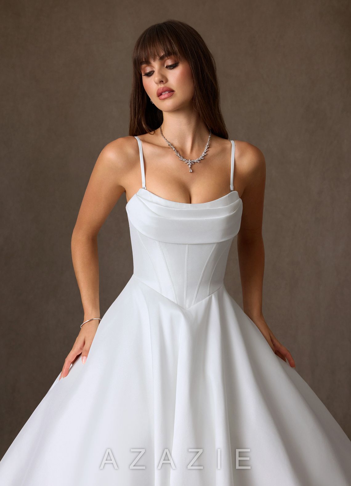 Azazie Theresa Diamond White A-Line Strapless Mikado Dress diamond_white