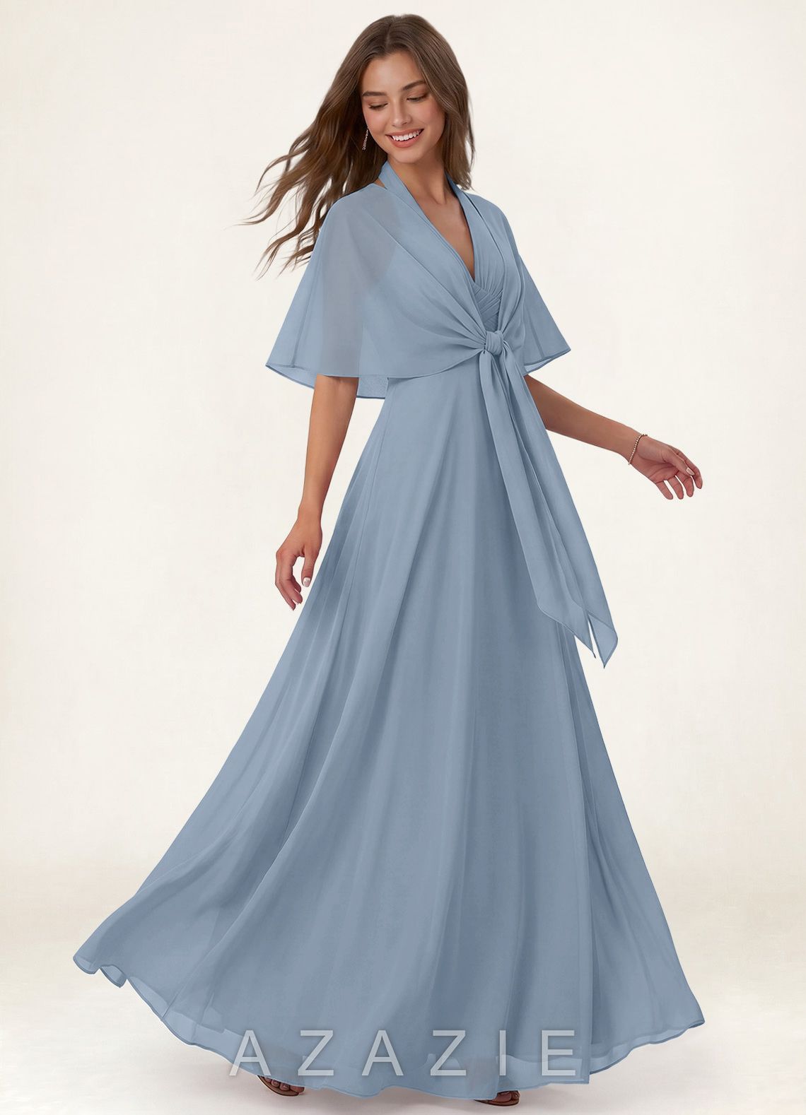 Azazie Matching Color Chiffon Tie-Front Shawl
