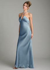 Azazie Camille Dusty Blue Sheath Side Slit Stretch Satin Dress dusty_blue