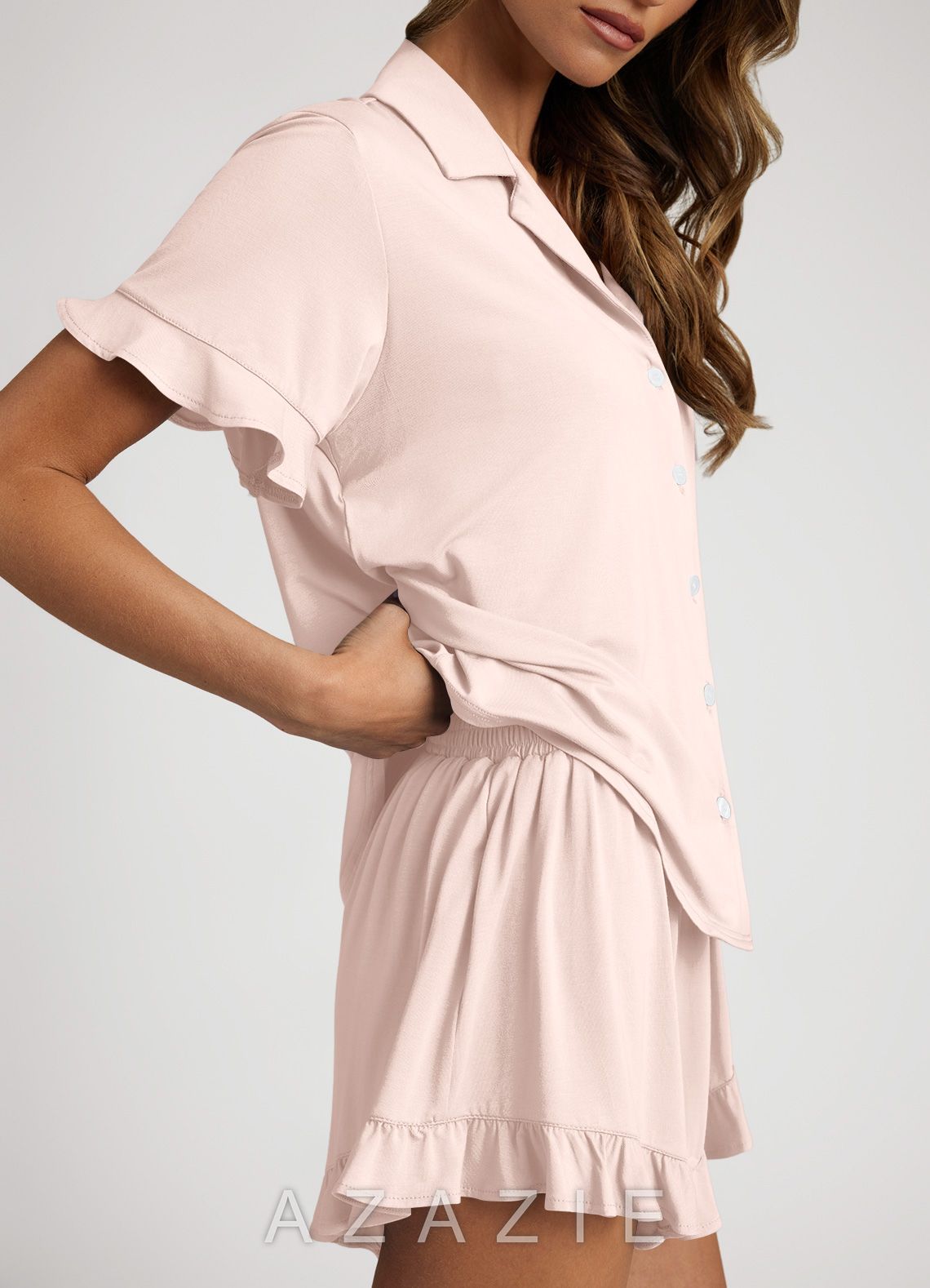 Bamboo Fiber Ruffled Short Sleeve Pajama Set
