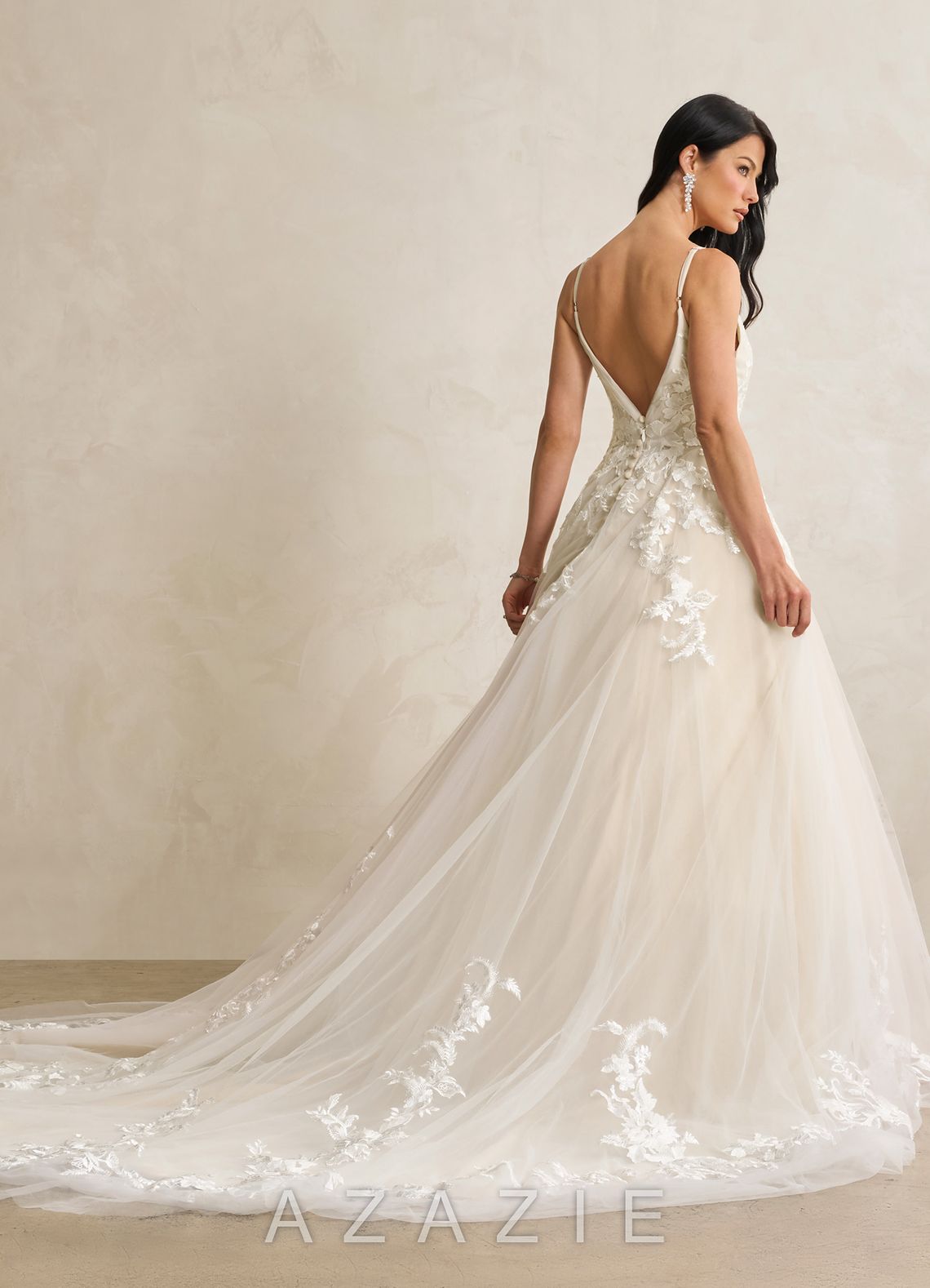 Azazie Rhodes Wedding Dress Diamond White Champagne A-Line V-Neck Sequins Tulle Dress diamond_white/champagne