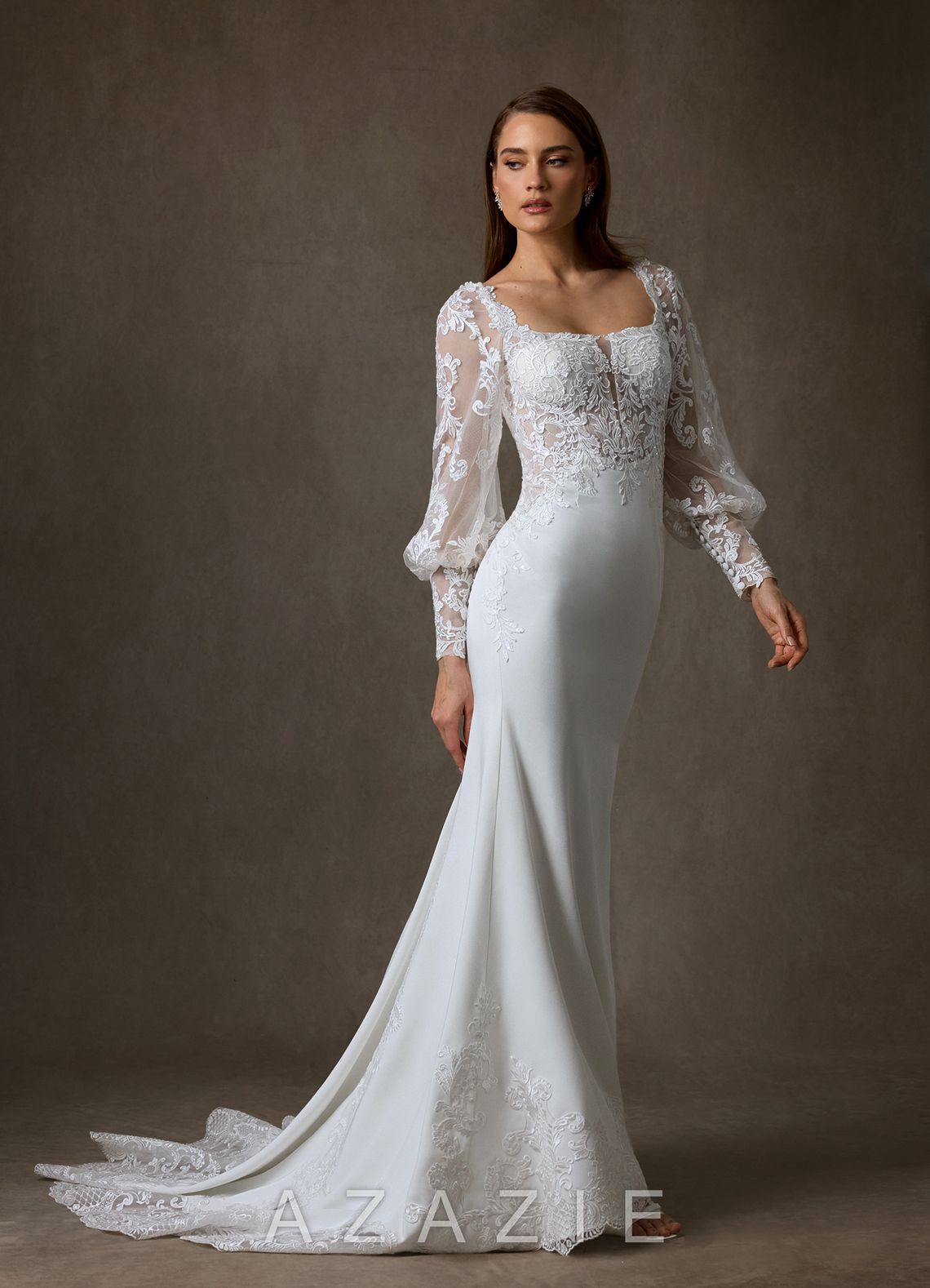 Azazie Isadora Diamond White Mermaid Lace Dress