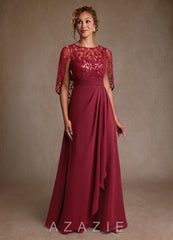 Azazie Beckley Burgundy A-Line Lace Chiffon Dress