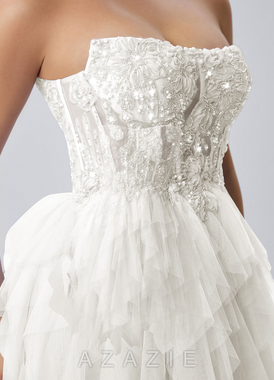 Madeline White Strapless 3D Floral Tulle Lace-Up Mini Dress