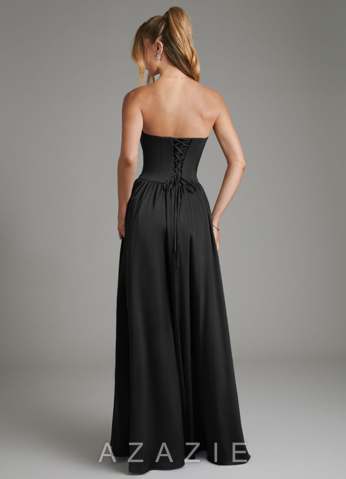 Azazie Arden Black A-Line Corset Stretch Satin Dress black