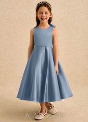 Azazie Kay Dusty Blue A-Line Pleated Matte Satin Dress dusty_blue