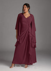 Azazie Manuella Cabernet A-Line V-Neck Pleated Chiffon Dress cabernet