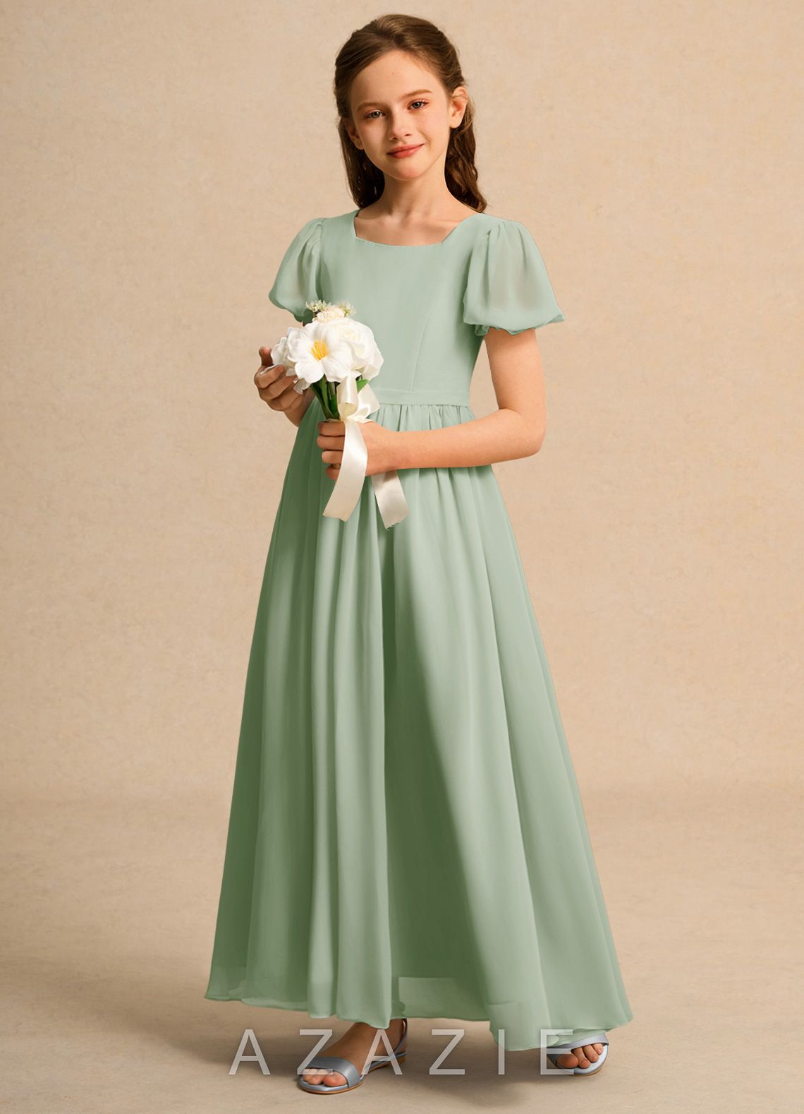 Azazie Joss Dusty Sage A-Line with Sleeves Chiffon Dress dusty_sage