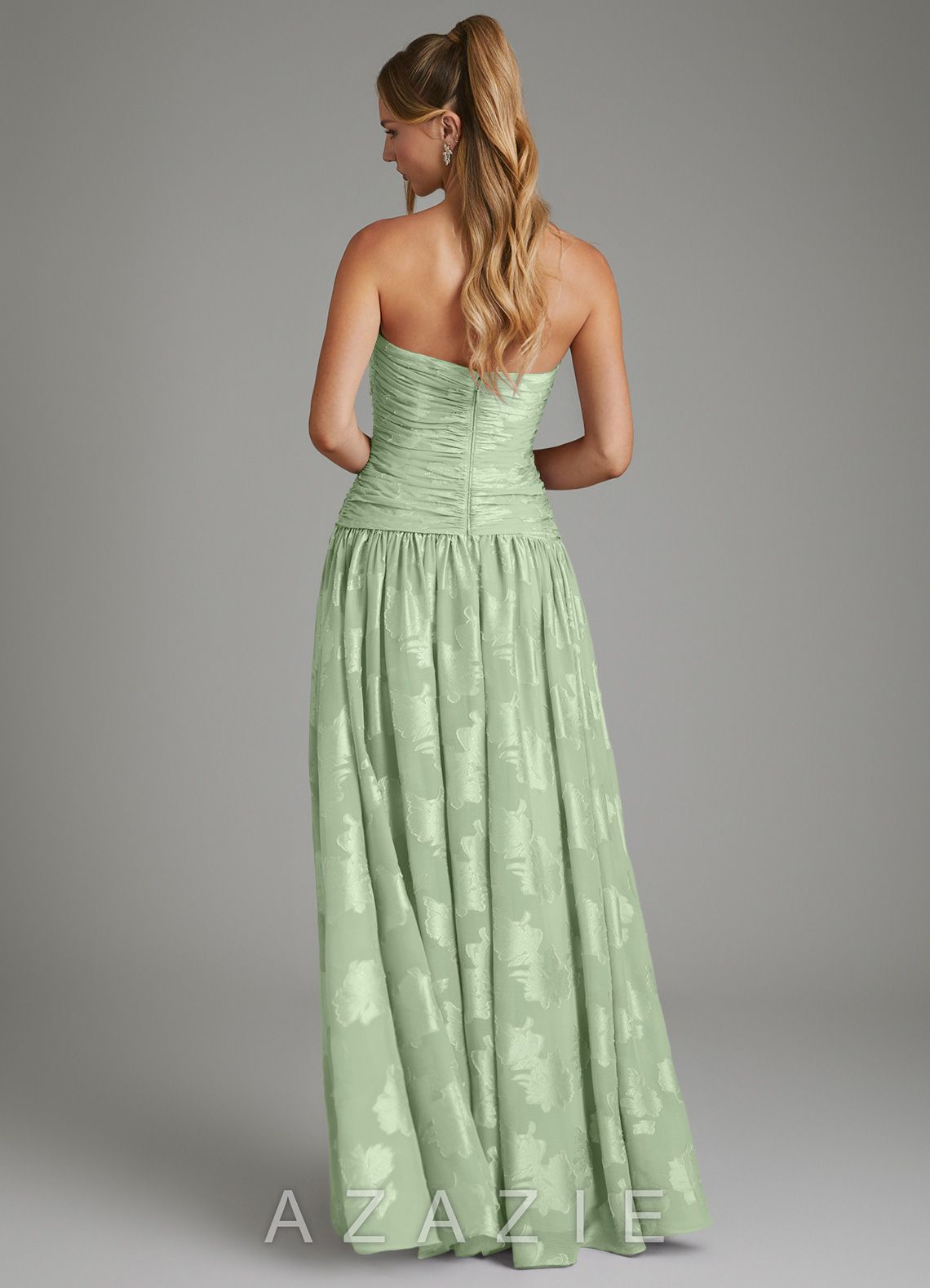 Azazie Remy Dusty Sage A-Line Strapless Floral Jacquard Burnout Dress dusty_sage