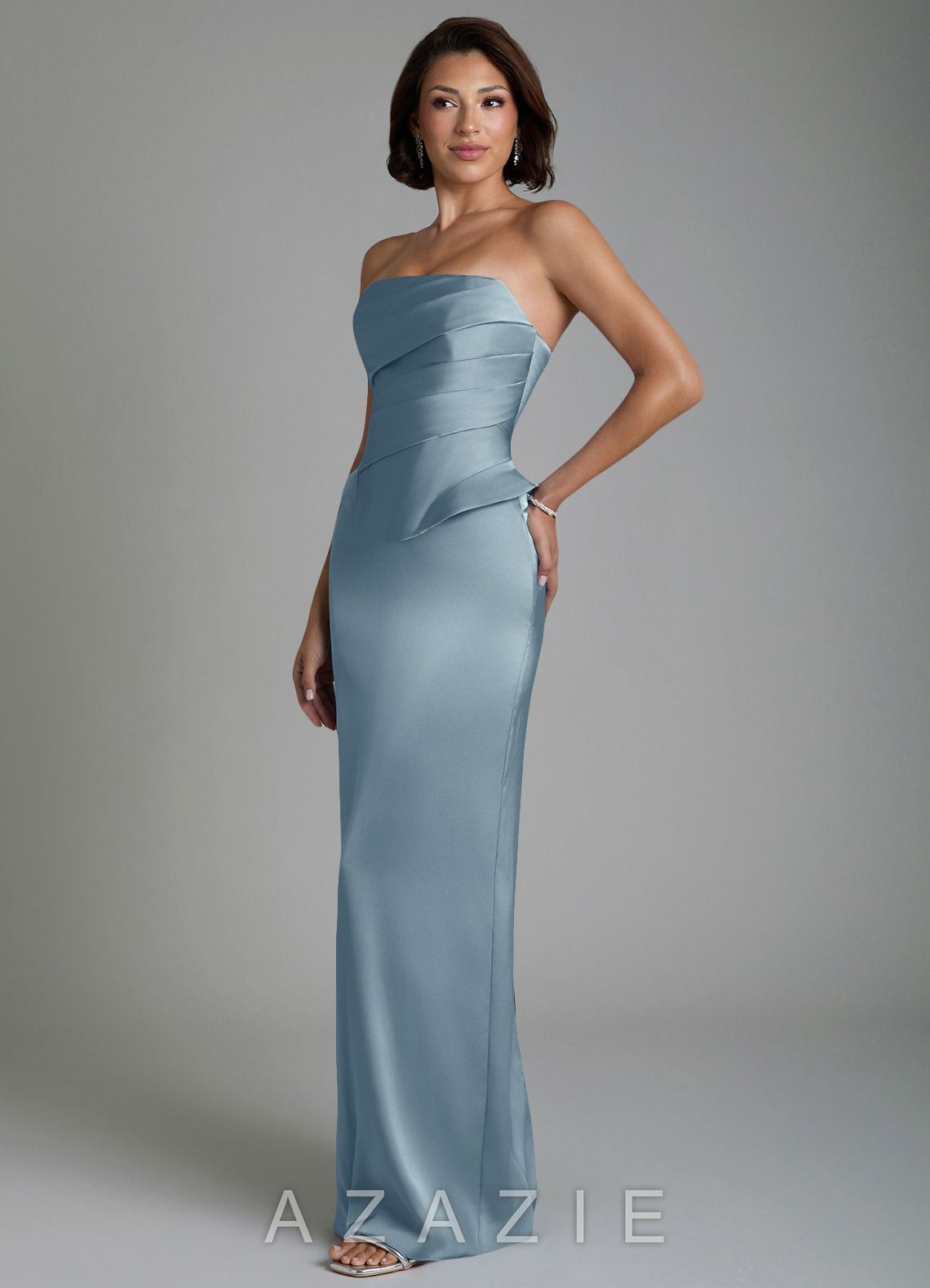 Azazie Harlow Dusty Blue Sheath Corset Stretch Satin Dress dusty_blue