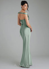 Azazie Stella Agave Sheath Corset Stretch Satin Convertible Dress agave