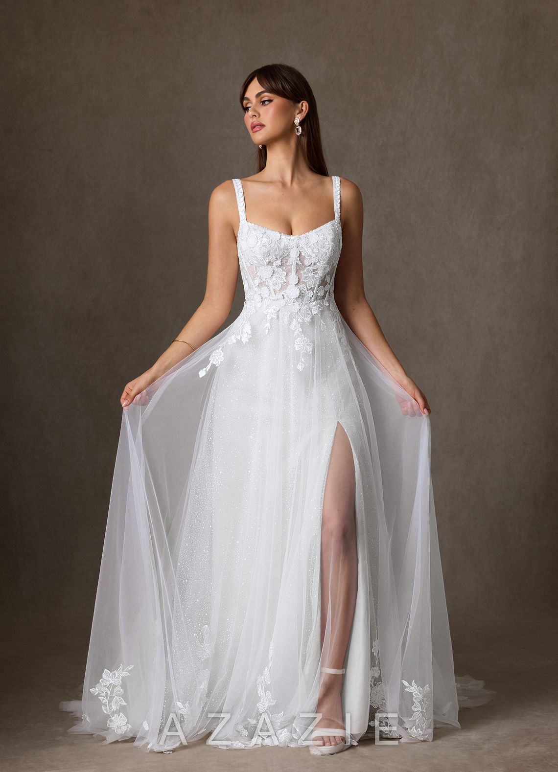 Azazie Jovana Wedding Dress Diamond White A-Line Scoop Tulle Dress diamond_white