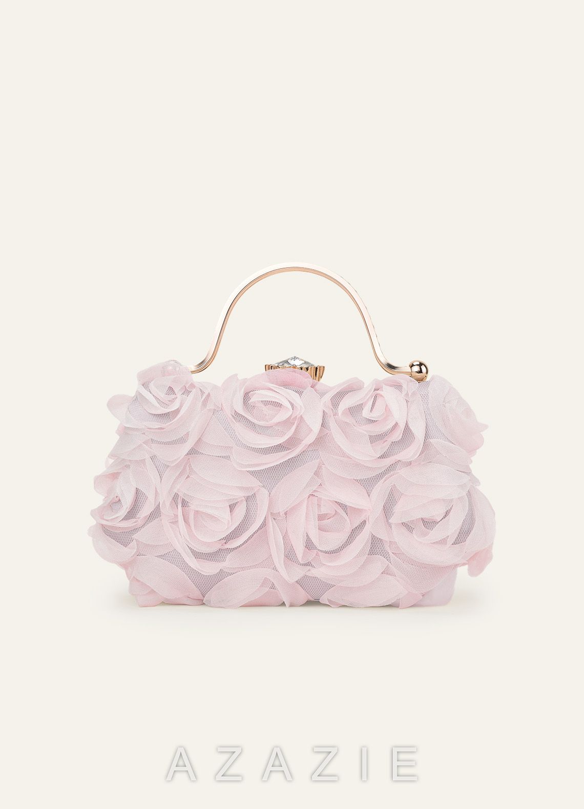 3D Floral Embellished Handbag with Rhinestone Top Handle