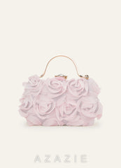 3D Floral Embellished Handbag with Rhinestone Top Handle
