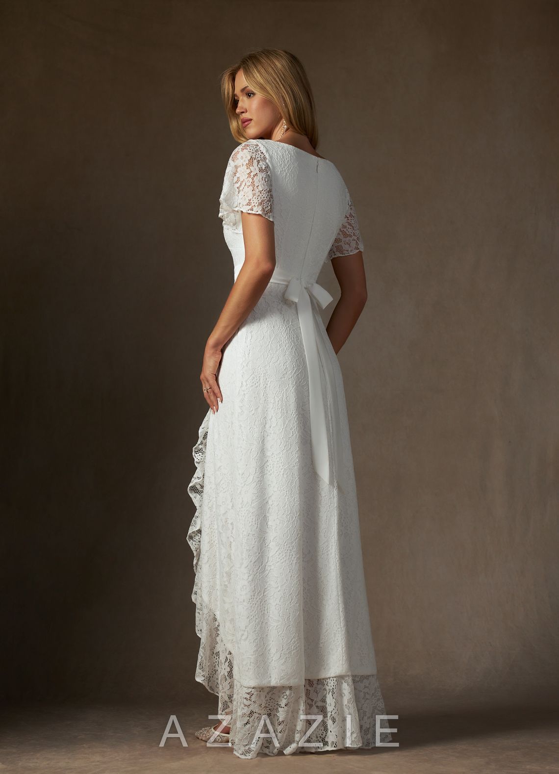 Azazie Lanei Wedding Dress Diamond White A-Line V-Neck Lace Dress diamond_white