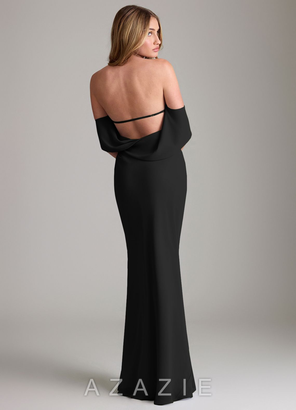 Azazie Lusinda Black Mermaid Off the Shoulder Chiffon Convertible Dress black