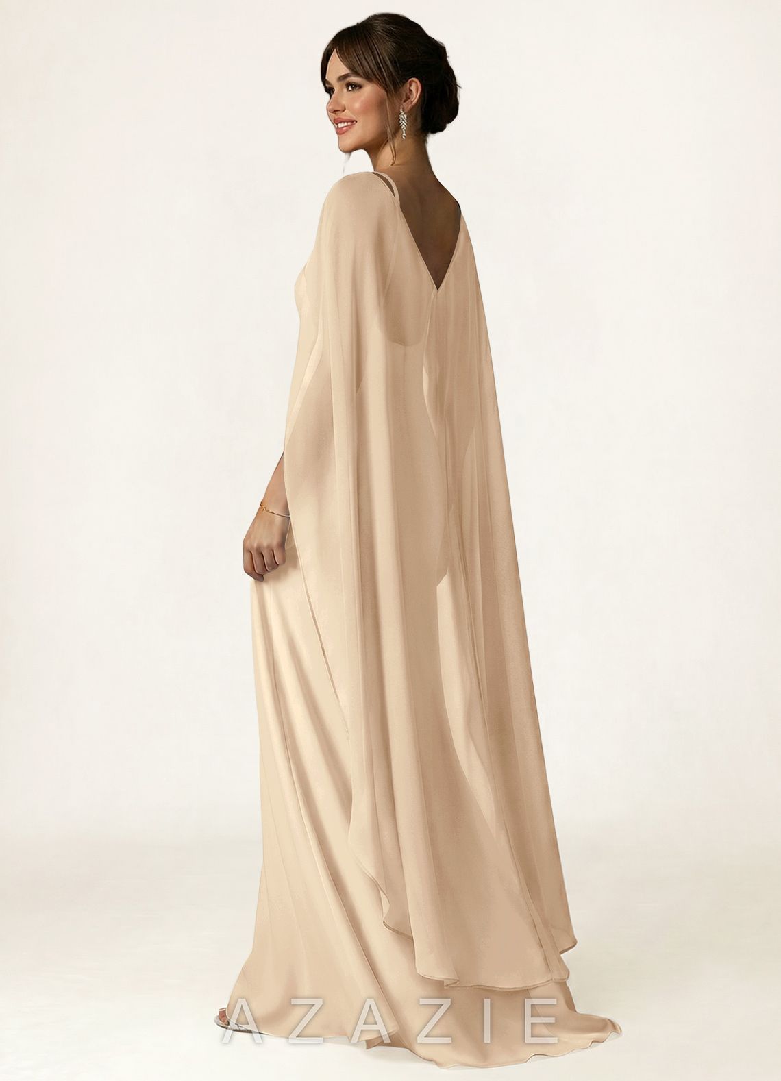 Azazie Knot-Front Chiffon Long Cape