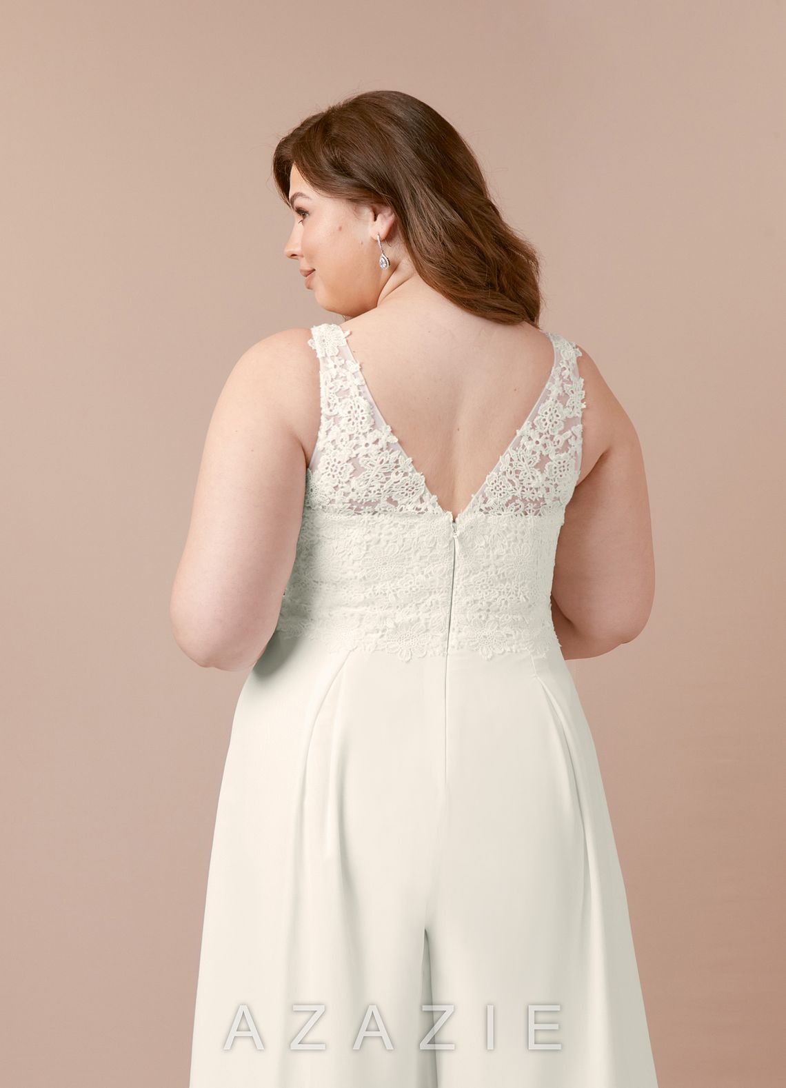 Azazie Florine Wedding Dress Cream Pant Styles V-Neck Lace Chiffon Dress cream