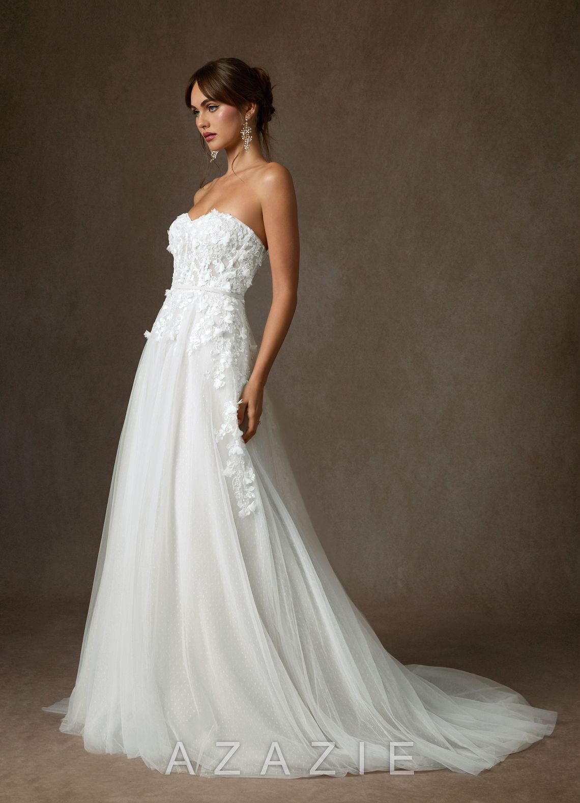 Azazie Wynery Diamond White Ball-Gown Off the Shoulder Lace Dress