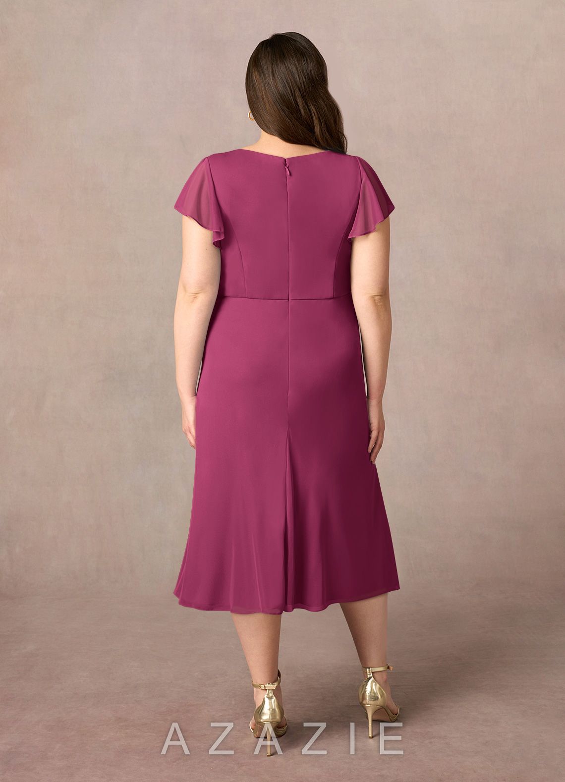 Azazie Vera Mulberry A-Line V-Neck Pleated Mesh Dress mulberry