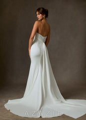 Azazie Cherity Diamond White Mermaid Strapless Crepe Back Satin Dress