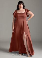Azazie Bondi Auburn A-Line Bow Stretch Satin Dress auburn