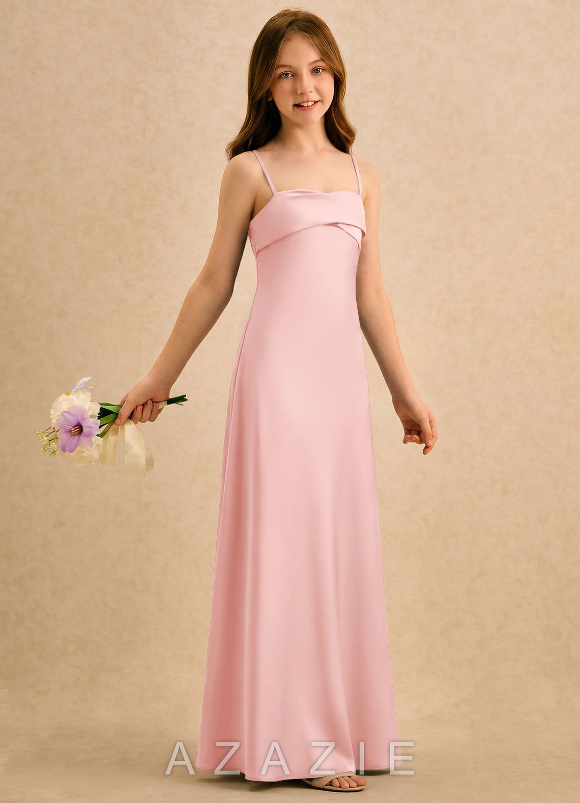 Azazie Mirabella Girls Formal Powder Pink Sheath Sweetheart Neckline Stretch Satin Dress powder_pink