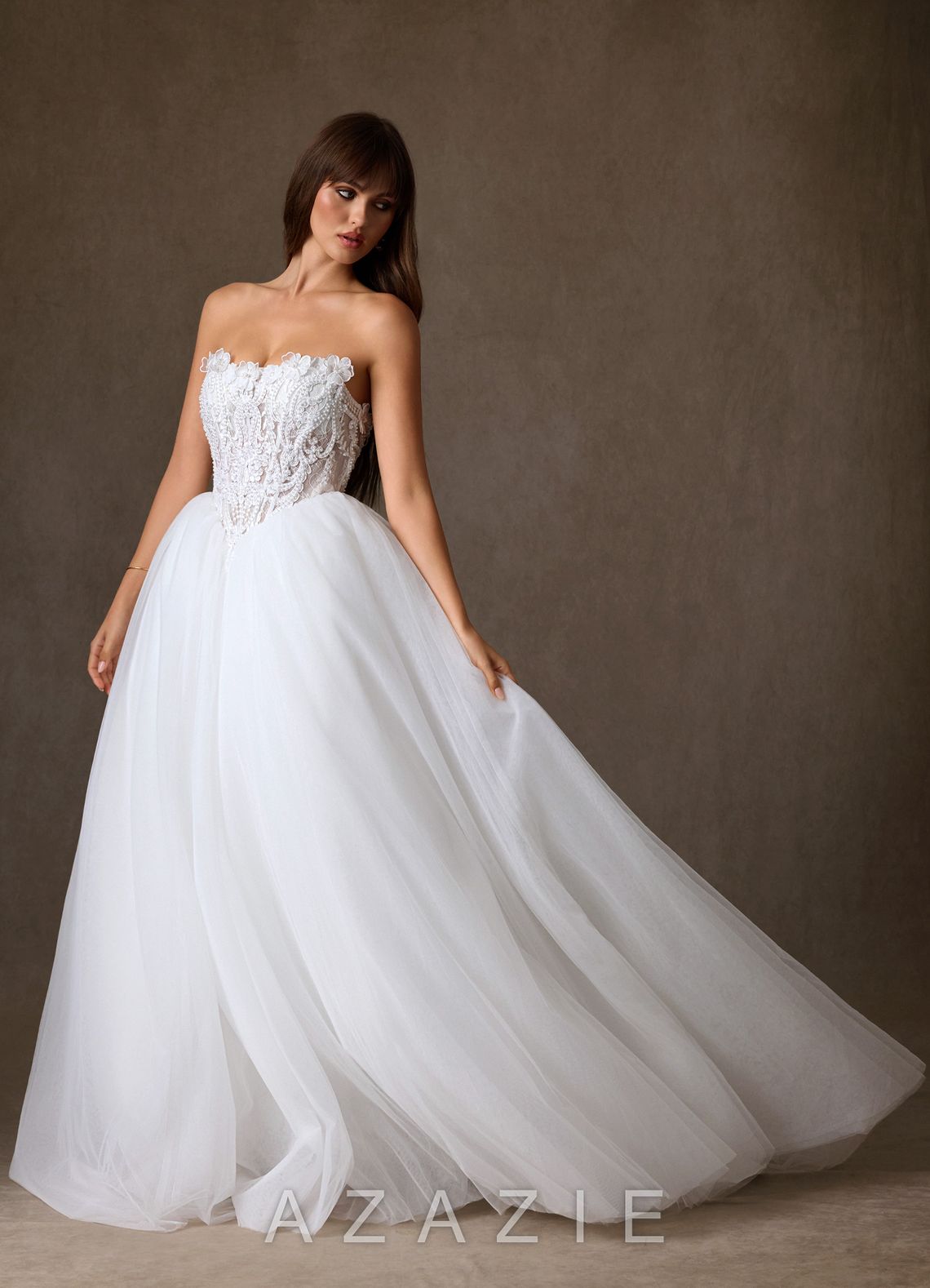 Azazie Sariyah Diamond White Ball-Gown Off the Shoulder Tulle Dress