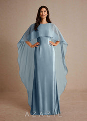 Azazie Milfred Dusty Blue Sheath Boatneck Stretch Satin Dress dusty_blue
