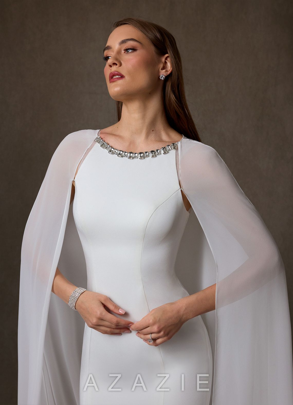 Azazie Naia Diamond White Mermaid Crepe Back Satin Dress diamond_white