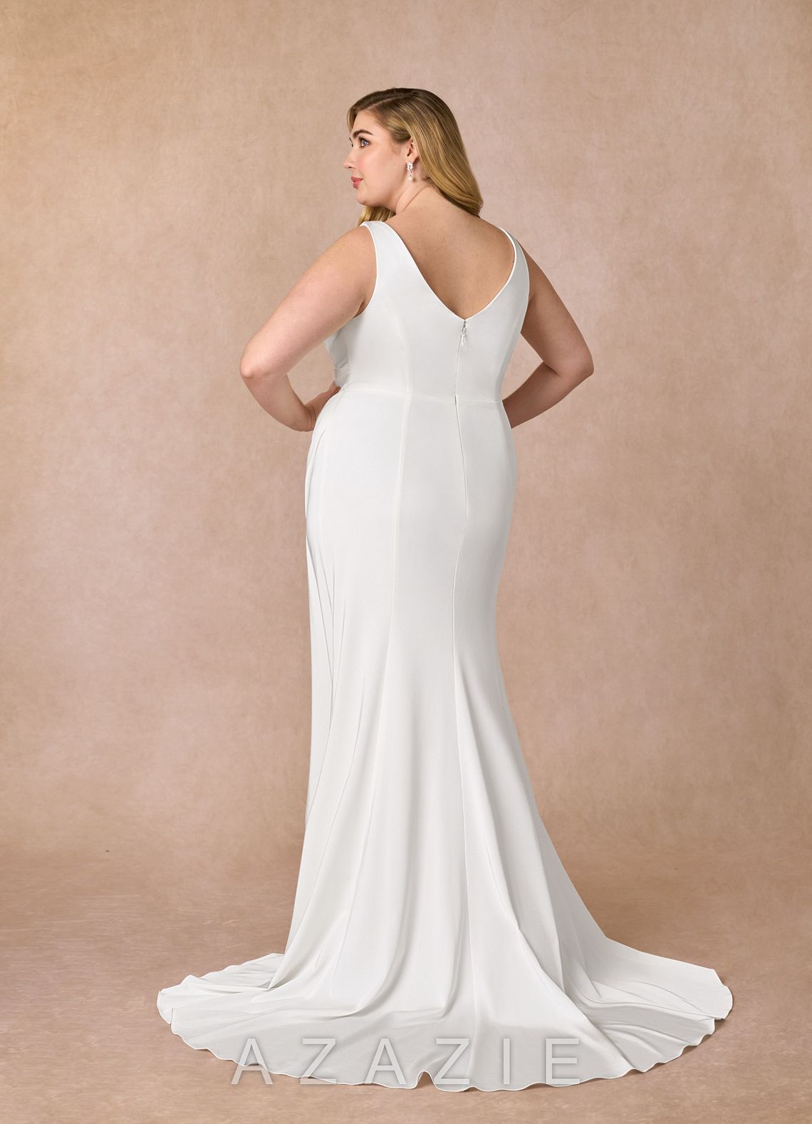 Azazie Daira Wedding Dress Diamond White Mermaid Scoop Pleated Crepe Back Satin Dress diamond_white