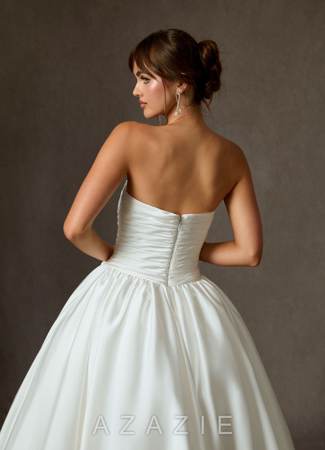Azazie Shae Diamond White Ball-Gown Strapless Stretch Satin Dress